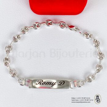 Gourmette grain de café en argent personnalise adulte