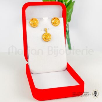 Ensemble Pendentif boule d'oreille en Or 18k