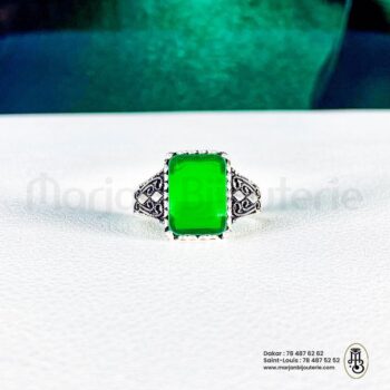 Bague Aqiqa en Argent et Agate Verte💚