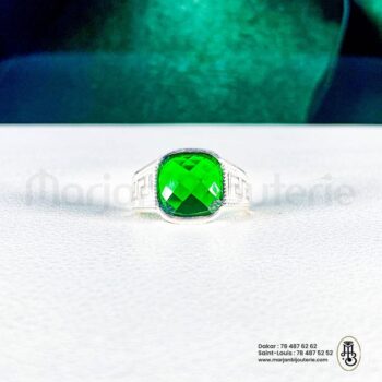 Bague Aqiqa pour homme en argent massif et agate verte💚