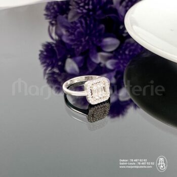 Bague Halo Carrée_Miroir de Cristaux en Argent_Zircons✨