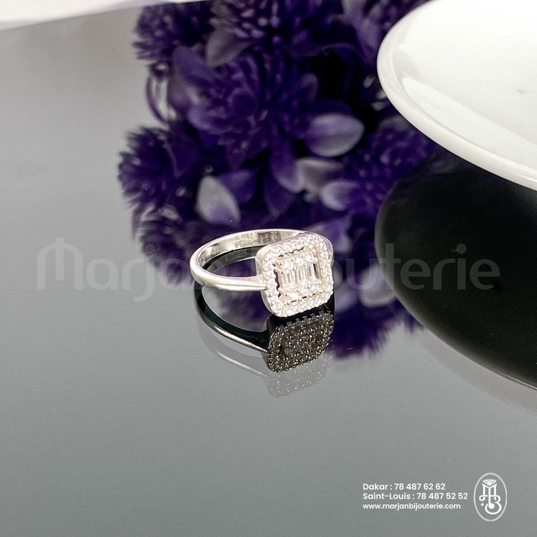 Bague Halo Carrée_Miroir de Cristaux en Argent_Zircons✨