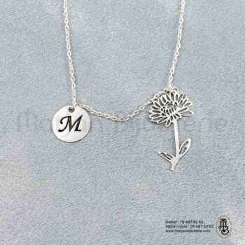 Collier Argent avec Pendentif Fleur et Médaille Initiale« M »🩶✨