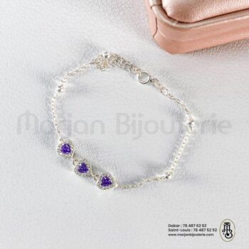 Chaîne de Cheville Fétiche_Triple Étreinte en Argent_Zircons Violets✨💜