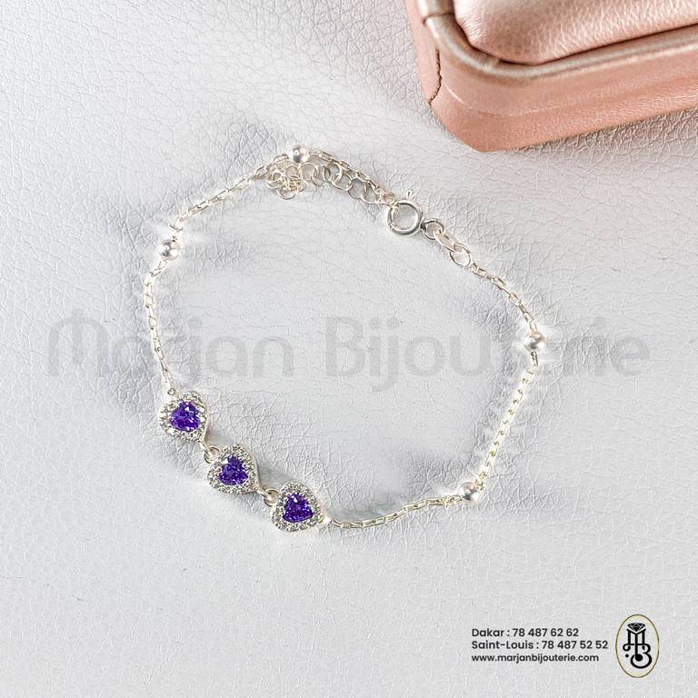 Chaîne de Cheville Fétiche_Triple Étreinte en Argent_Zircons Violets✨💜
