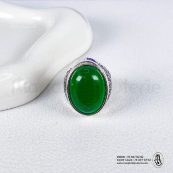 Chevalière Homme Argent Gravé & Pierre Aqiqa Verte✨💚