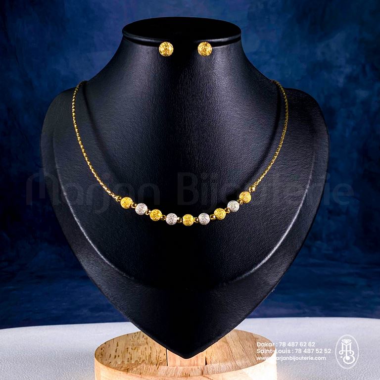 Ensemble 3Or_Collier puces d’oreilles scintillantes✨🖤💛