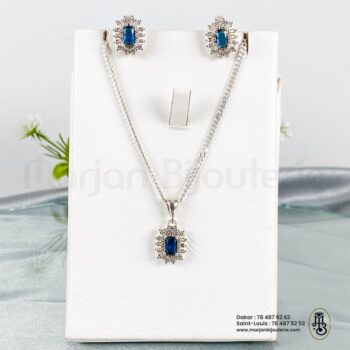 Parure Argent_Collier et Boucles d'Oreilles Cristal Bleu Intense✨💙