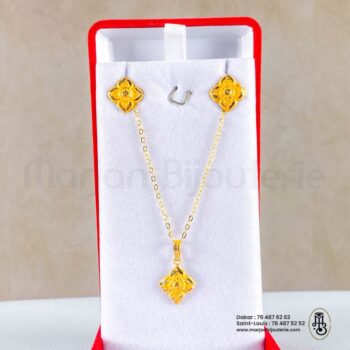 Parure Chaîne | Pendentif et Boucles d'Oreilles en Or 18K | Design Fleur d'Or✨💛