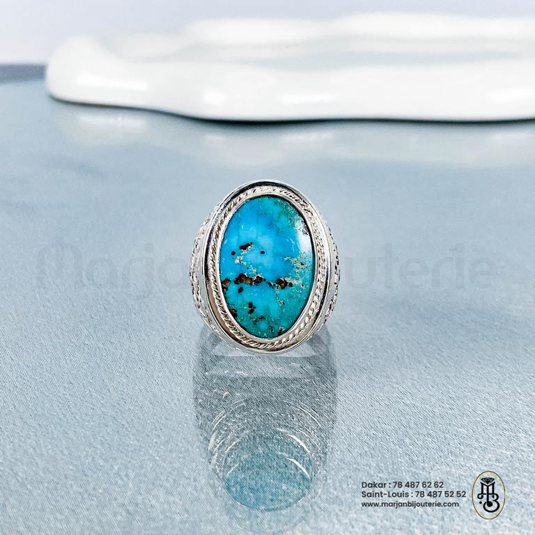 Chevalière Homme en Argent Massif Sertie d’une Turquoise✨💙
